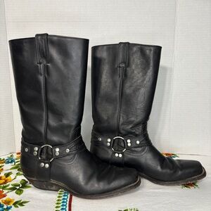 Vintage 80s Boulet Black Leather Motorcycle Harness Tall Boots Pull On